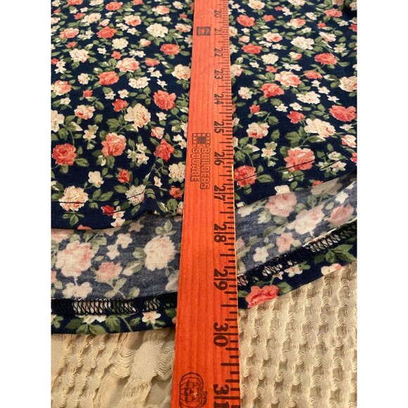 Womans Blouse Plus Size XL Top Navy Floral V Neck Pullover Stretchy Long Sleeve - Picture 12 of 12